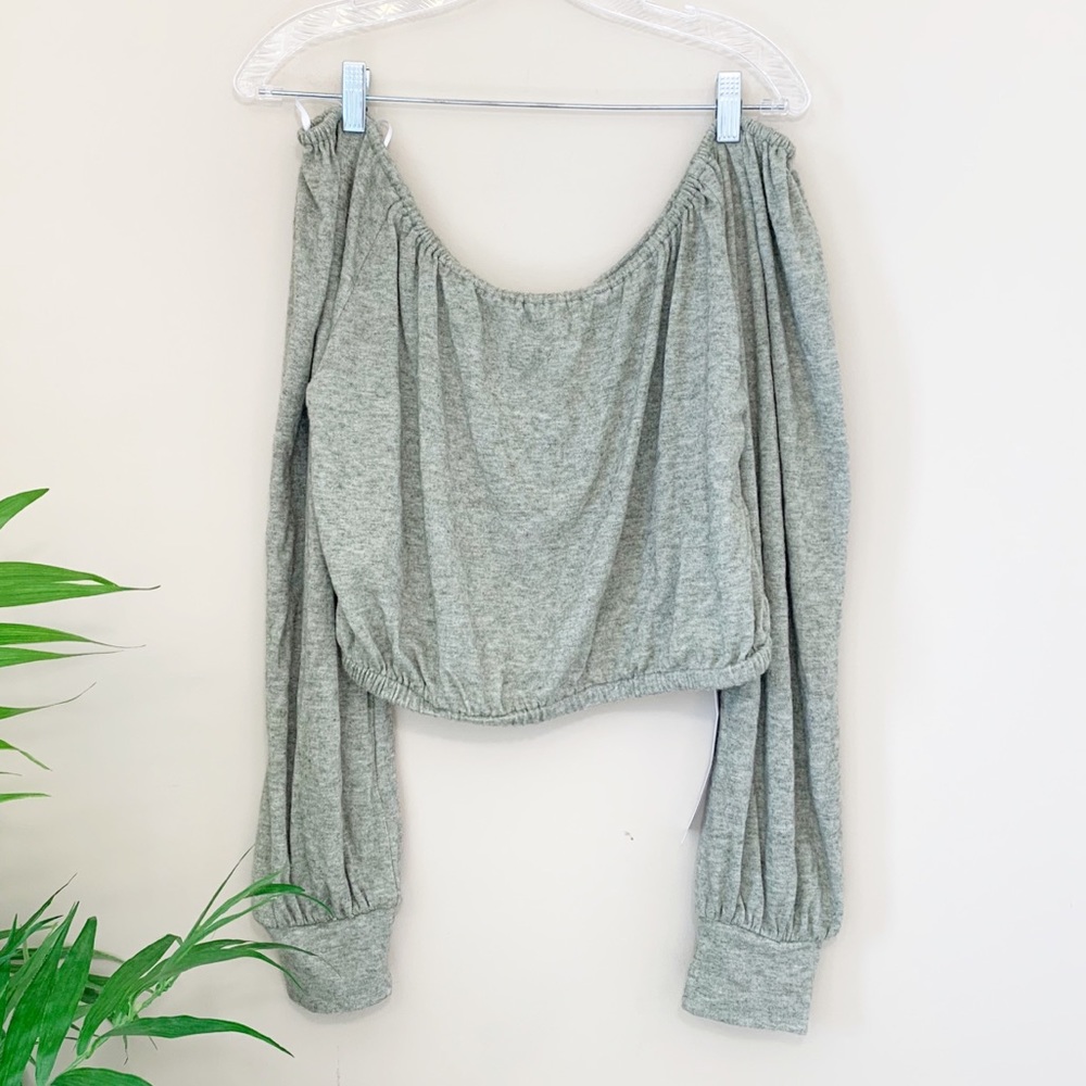 NWT Lumiere Cozy Scoop Neck Long Sleeve Green Crop Top L